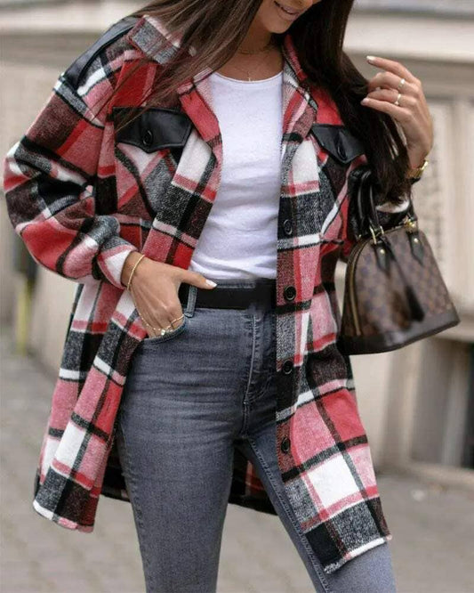 Plaid Print Button Front Flap Detail Shacket