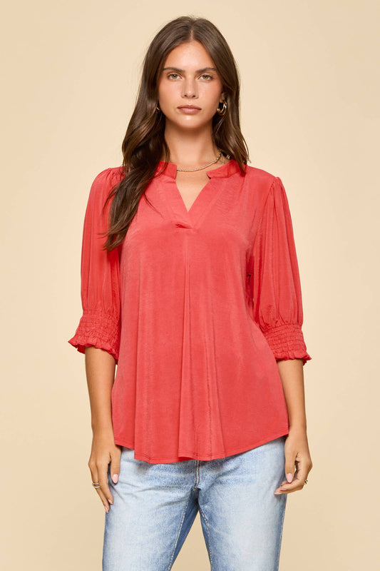 Smocked 3/4 Sleeve Lizzy Top