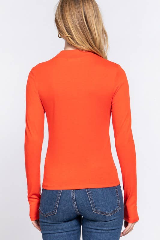 Long Sleeve Mock Neck Rib Knit Top