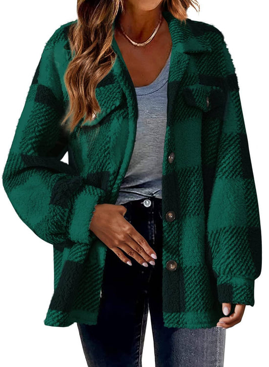 Plaid Sherpa Shacket Jacket Pockets