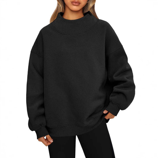 Oversized Mock Neck Fleece Pullover Sweatshirt