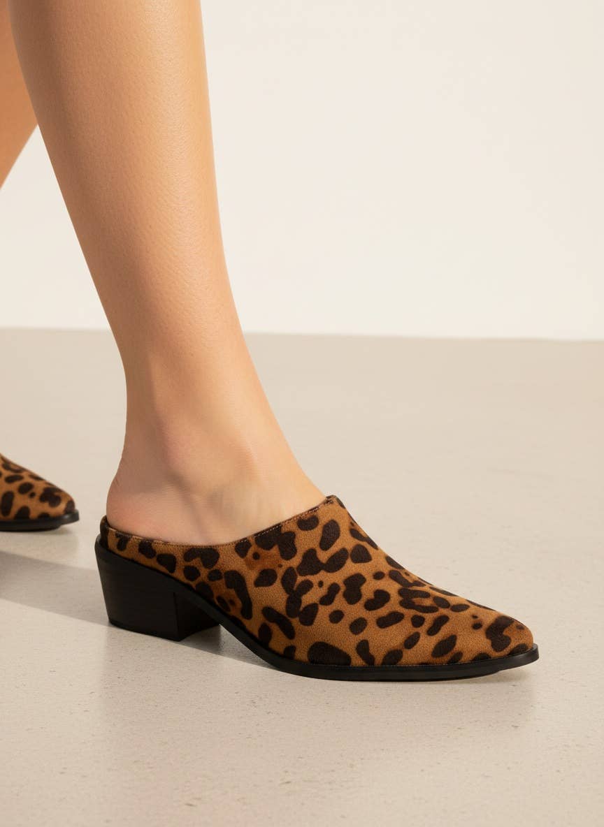 Gina Pointed Toe Mule Bootie with Stacked Heel