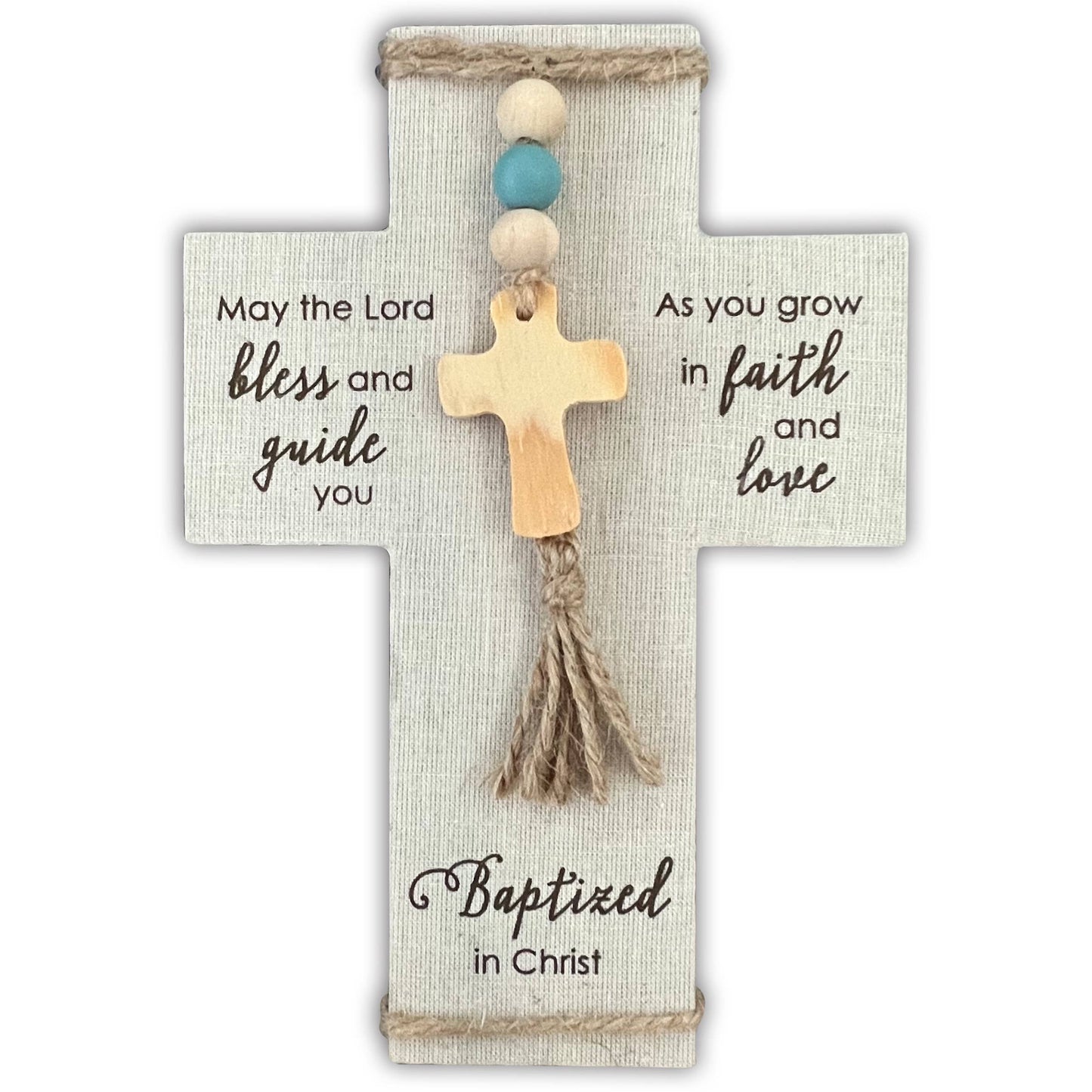 Baptized in Christ Fabric Cross: (Pink Beads)