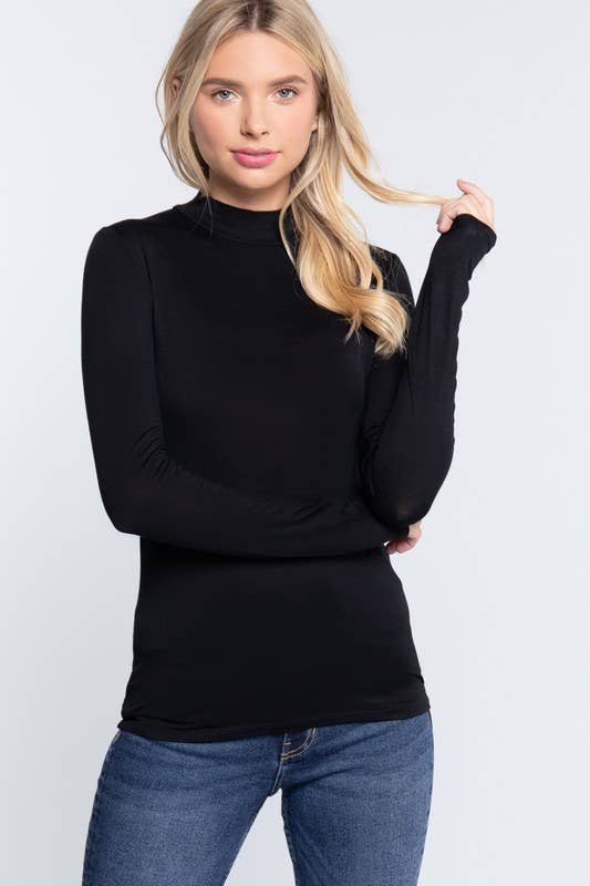 Long Sleeve Mock Neck Rayon Spandex Jersey Top