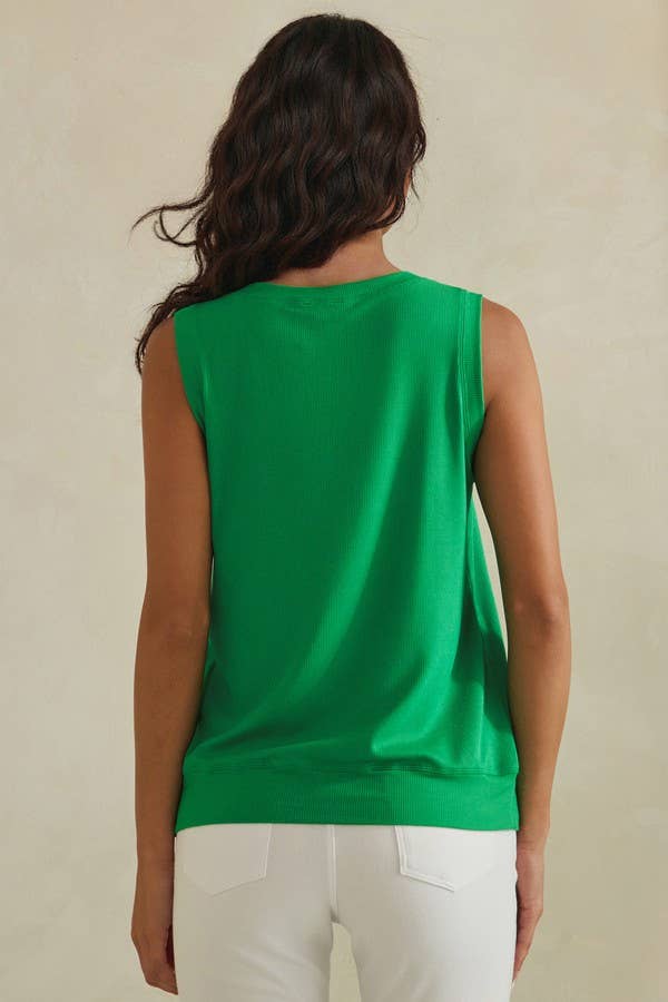 LuxeAir Ribbed Relaxed V-Neck Tank Top: Kelly Green / L