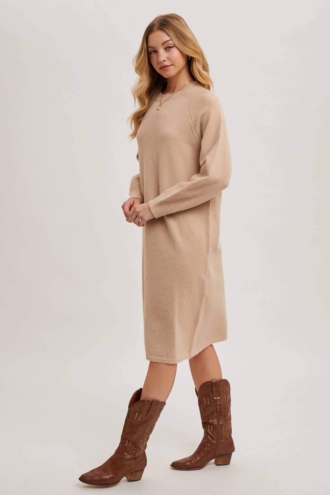 Basic Knit Sweater Midi Dress (Beige)