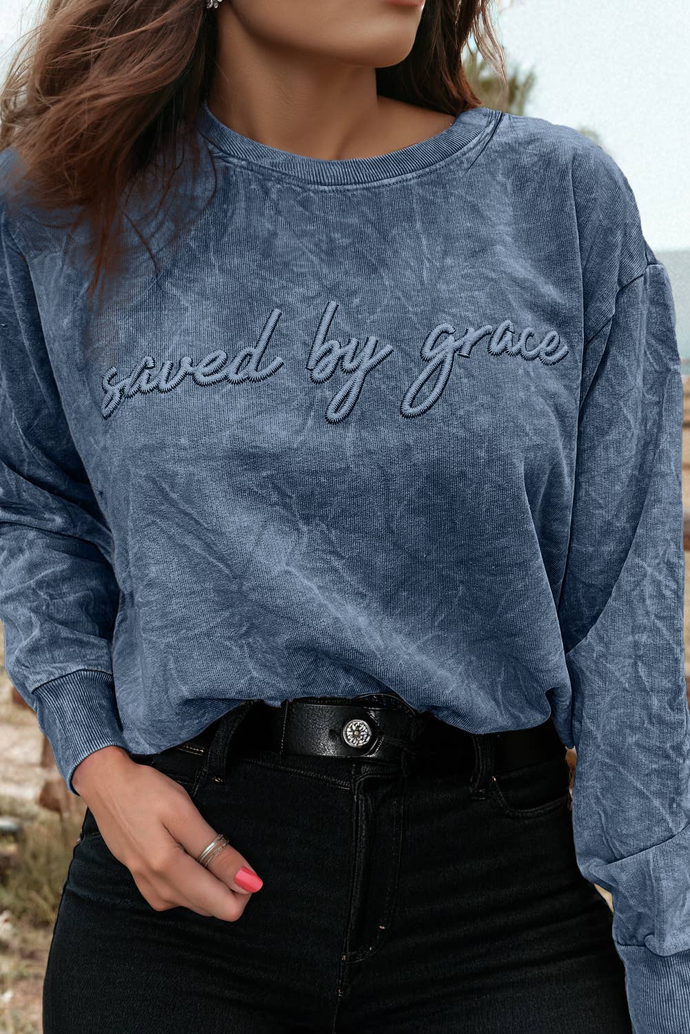 Saved by Grace Mineral Wash Loose Sweatshirt