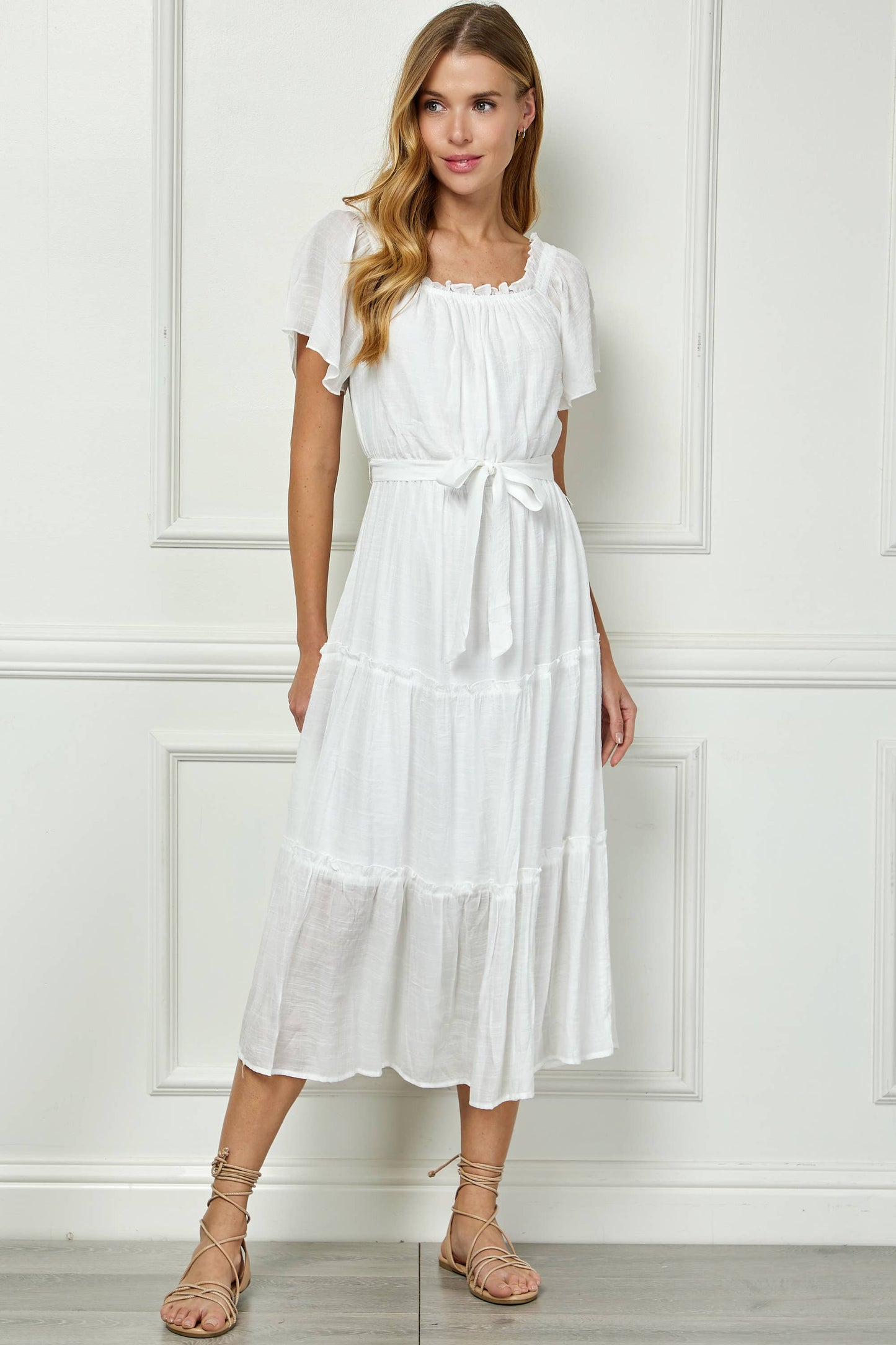 Ruffled Tiered Cropped Maxi Dress with Lining