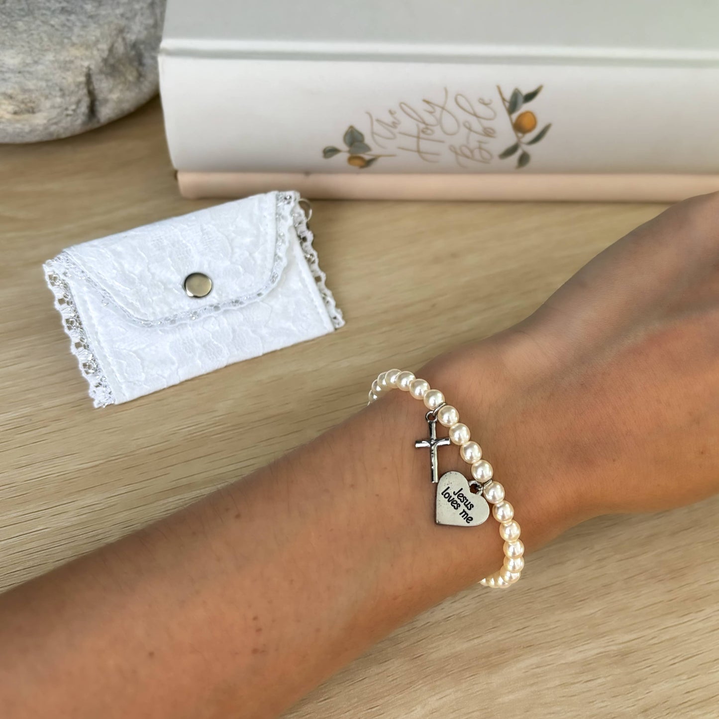First Communion Mini Purse & Pearl Bracelet