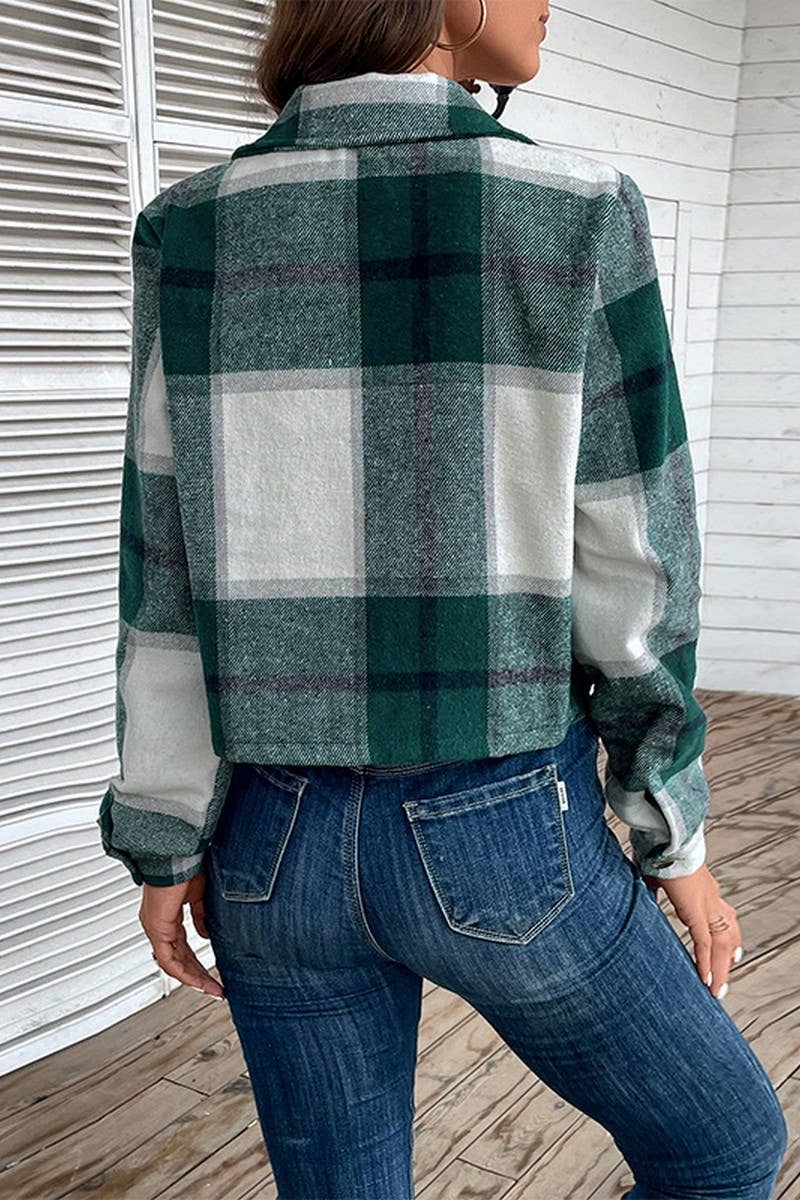 Short Plaid Vintage Lapel Cardigan Coat