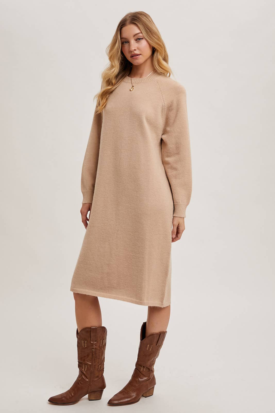 Basic Knit Sweater Midi Dress (Beige)