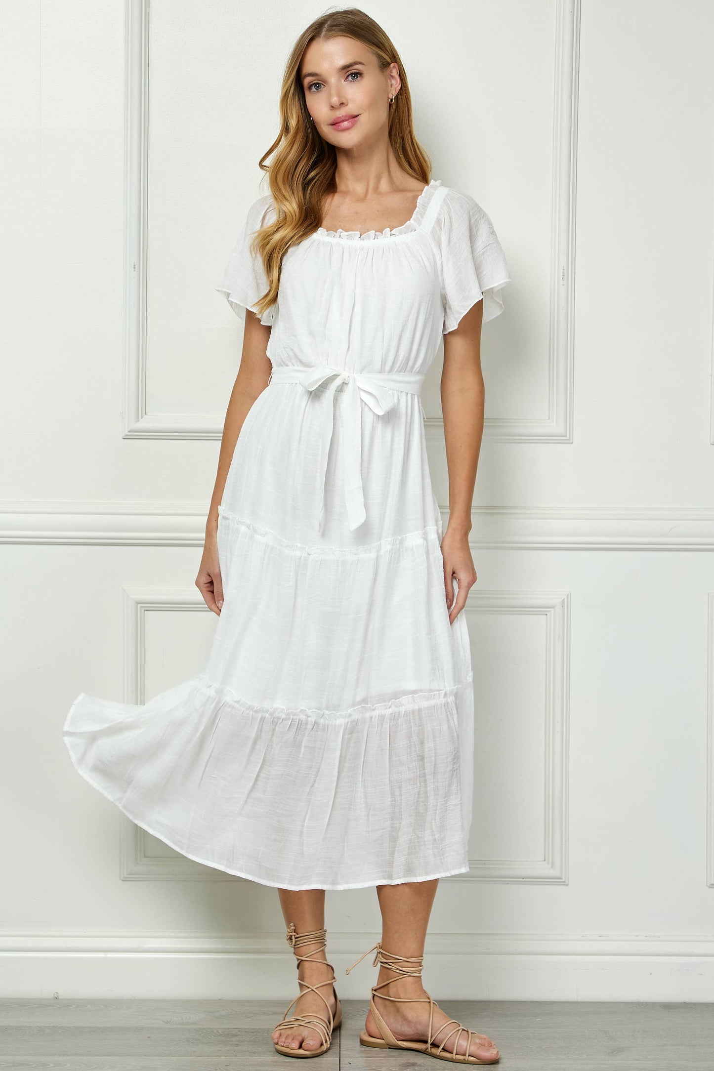 Ruffled Tiered Cropped Maxi Dress with Lining