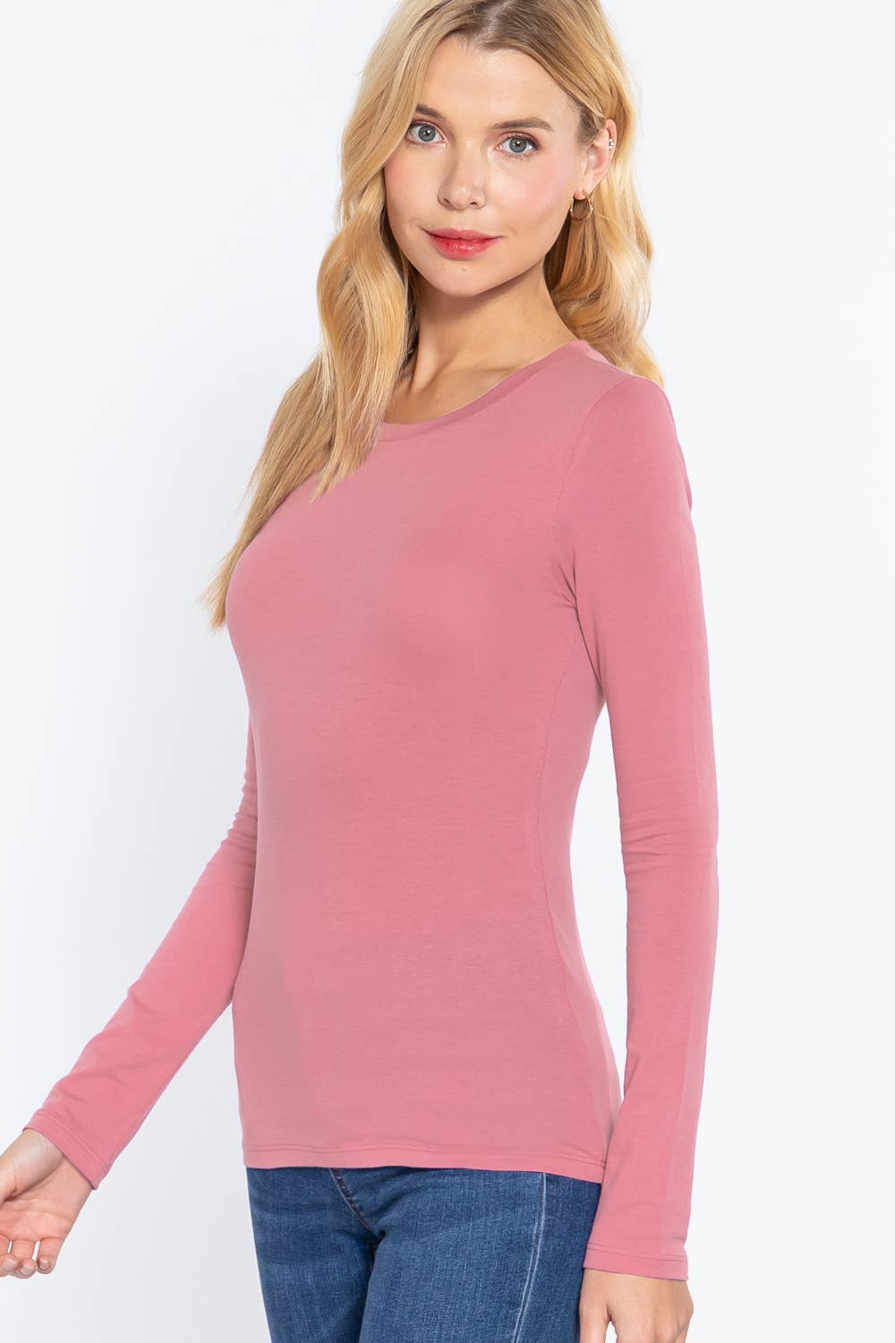 Long Sleeve Crew Neck Cotton Spandex Jersey Top