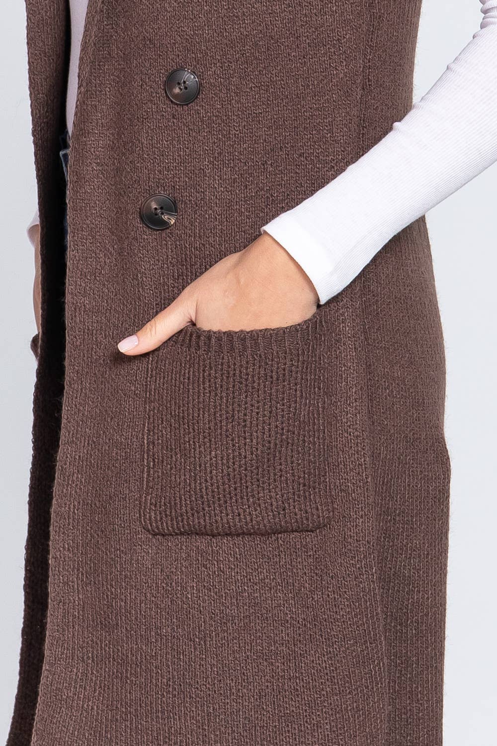 Sleeveless Notched Collar Long Sweater Vest
