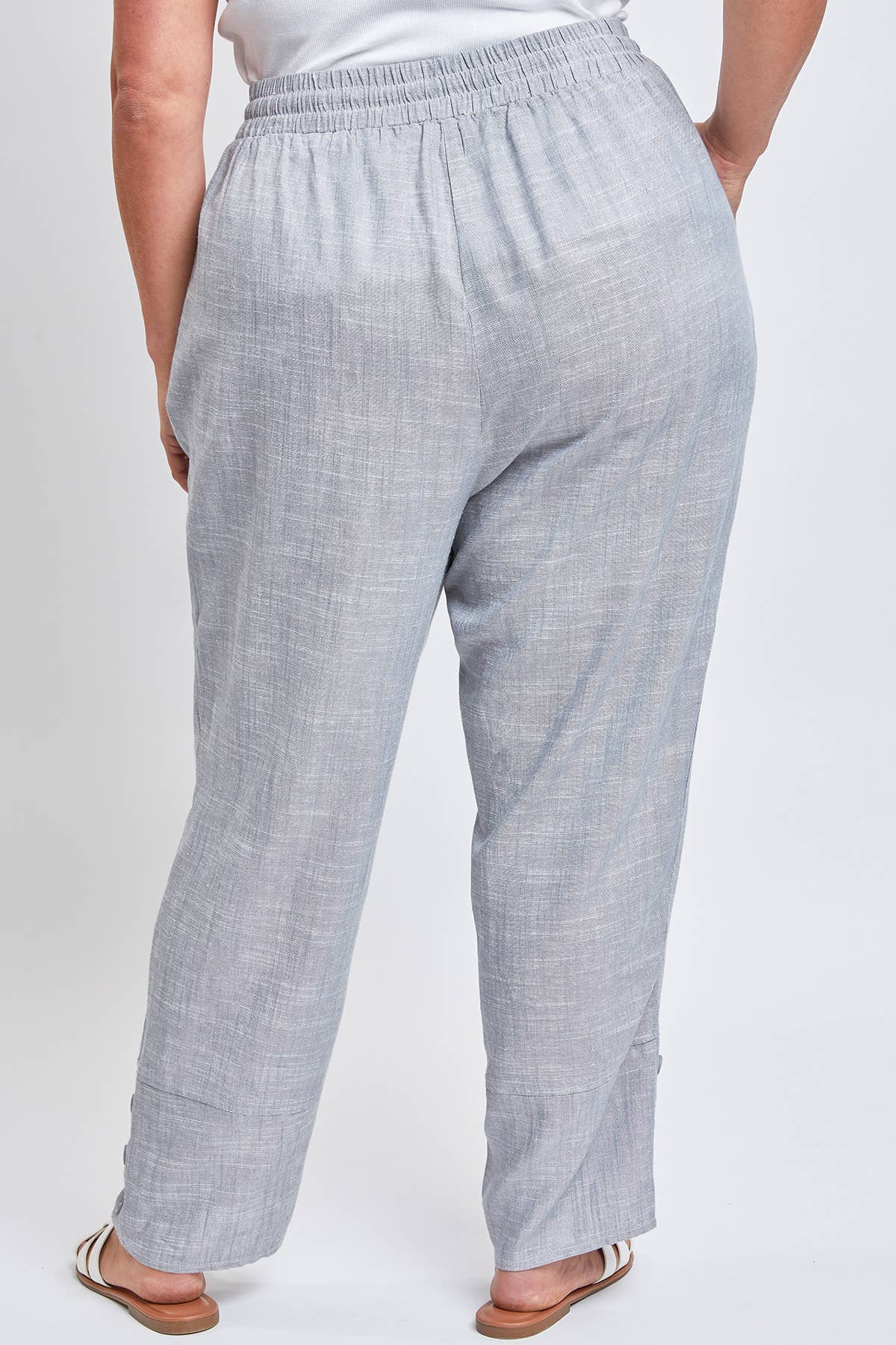 Linen Button Hem Flood Pants (Missy Plus Size)