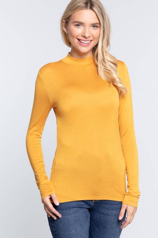 Long Sleeve Mock Neck Rayon Spandex Jersey Top