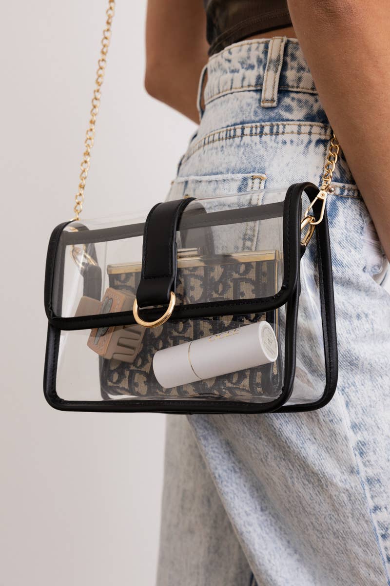 Clear Stadium Bag with Gold Chain Strap