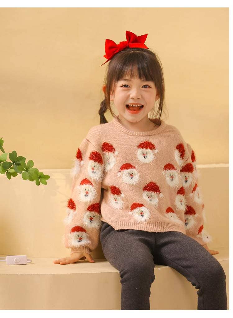 Santa's Head Pattern Crewneck Pullover Sweater