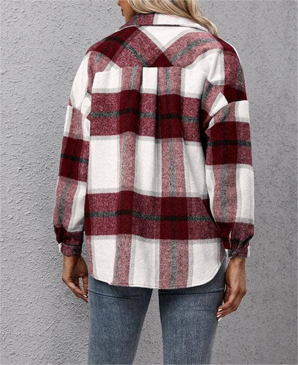 Padded plaid shacket loose plush jacket