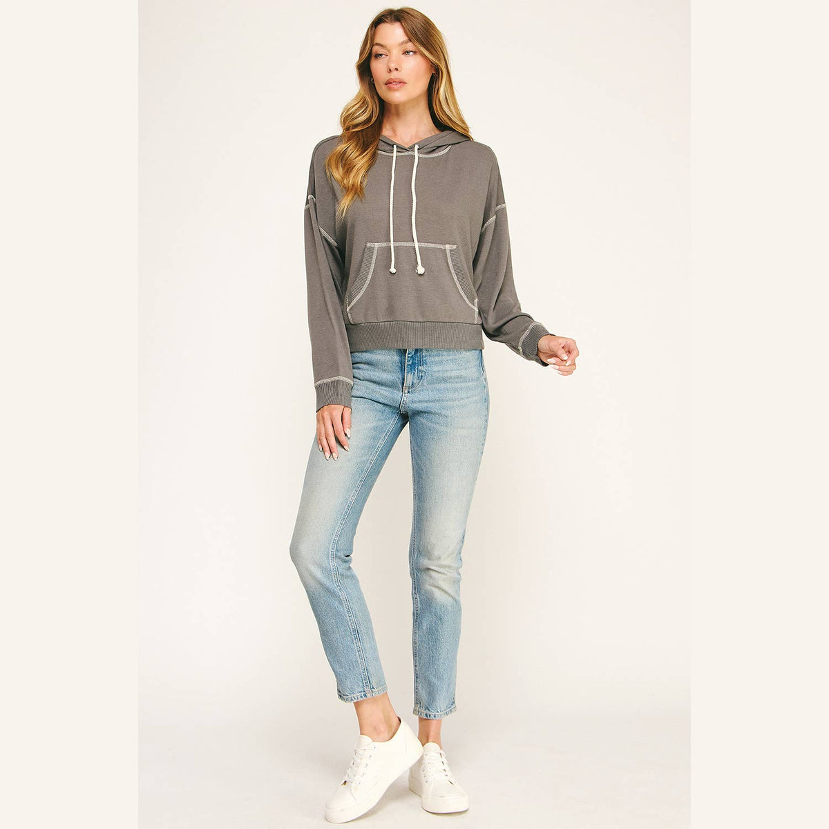 Urban Cozy Cuffed Hoodie Cropped Pullover