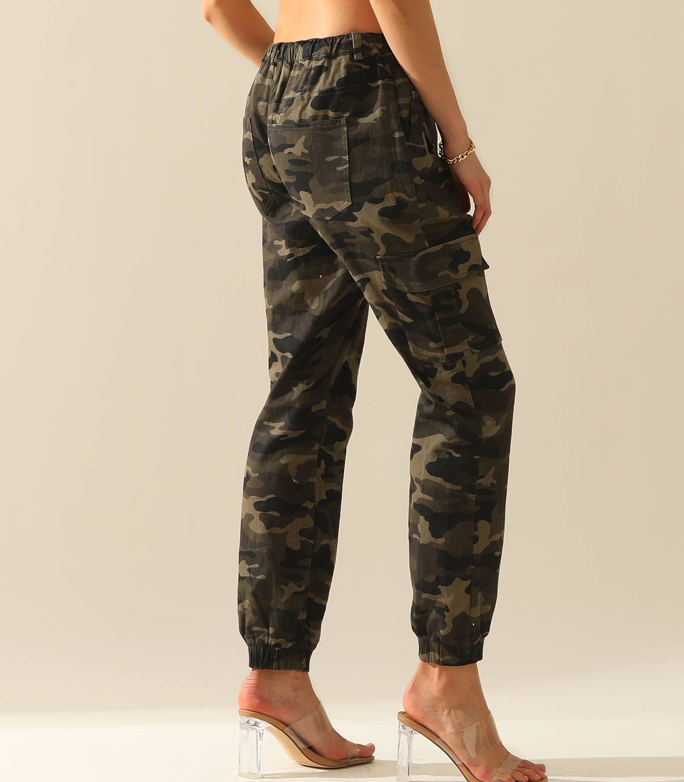 Elastic Waist Camo Cargo Pants Cotton Work Pants