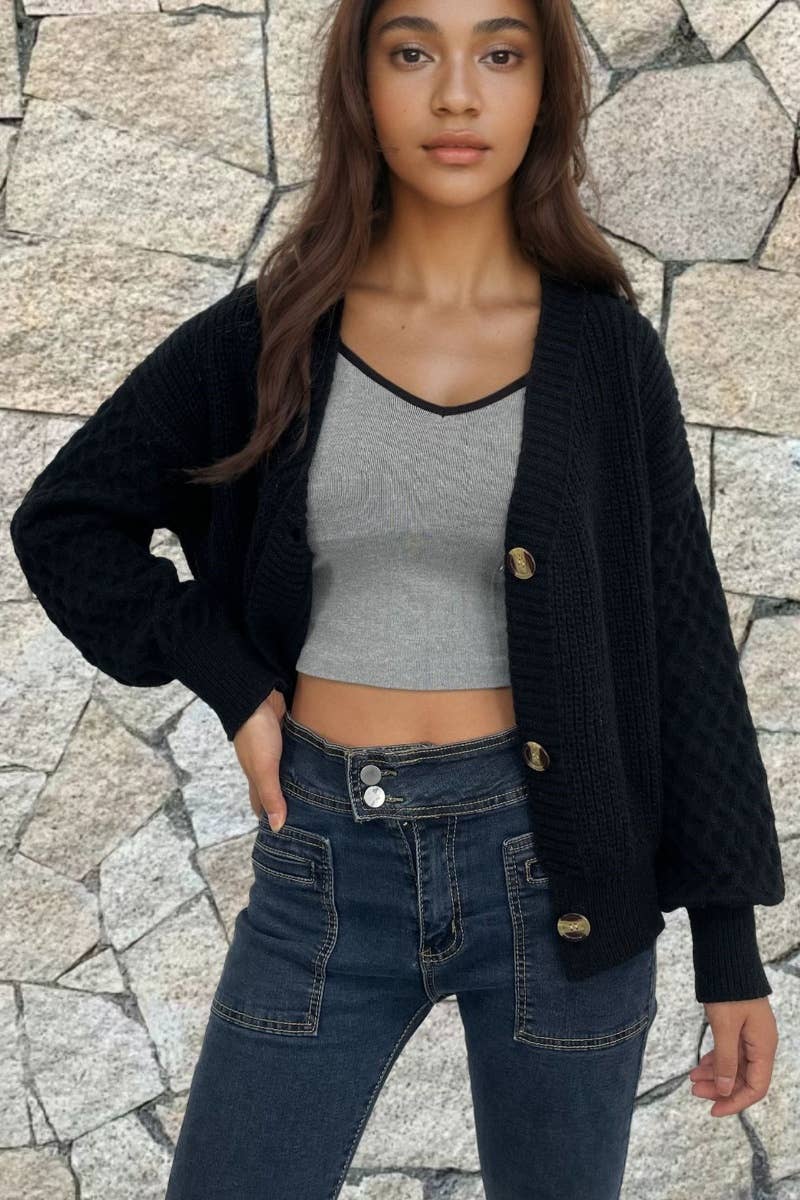 Vintage V-Neck Long Sleeve Cardigan Sweater