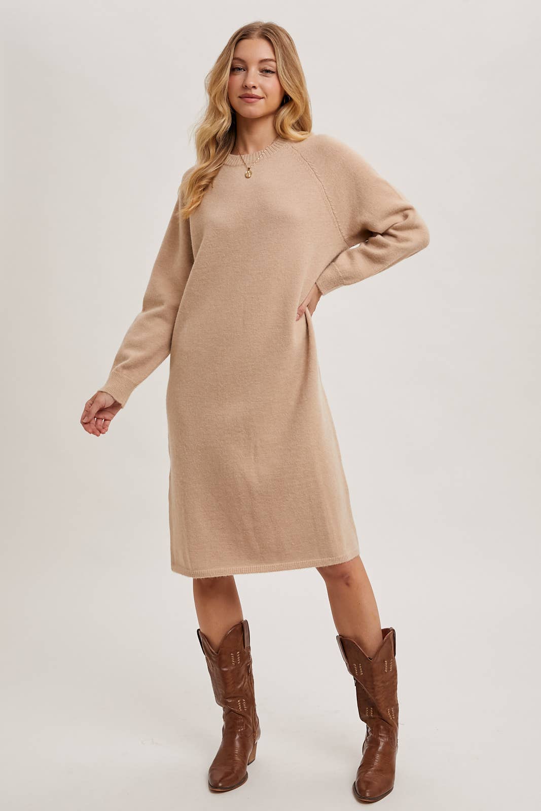 Basic Knit Sweater Midi Dress (Beige)