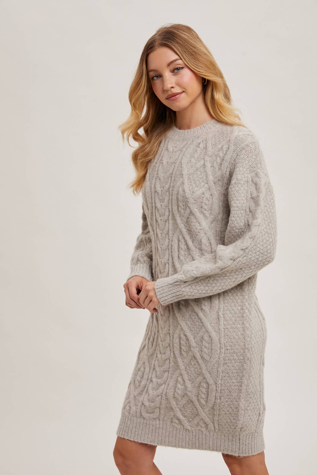 Cable Knit Sweater Midi Dress (Birch)