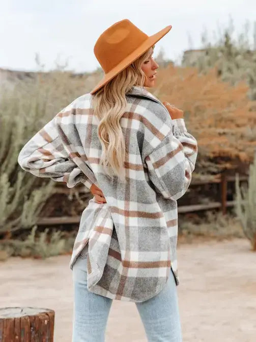 Green Plaid Button Flannel Shirt Jacket