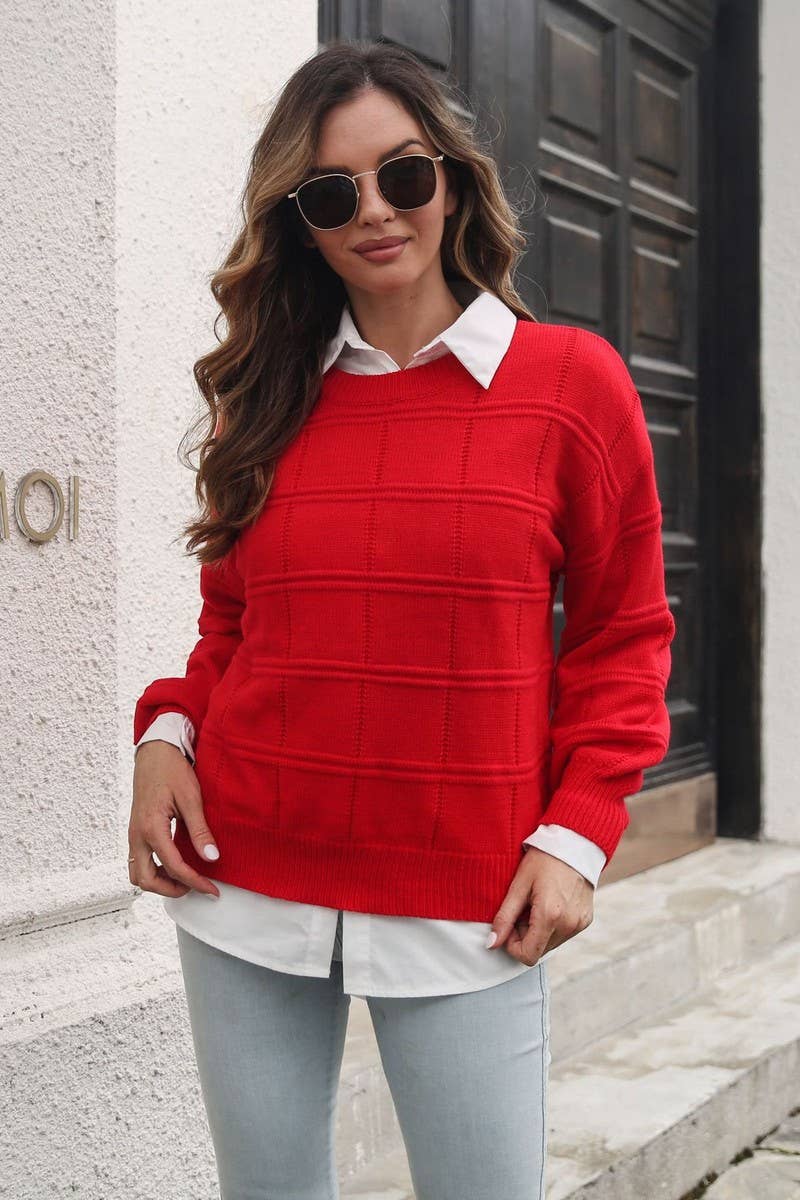 Crew Neck Long Sleeve Pullover Sweater