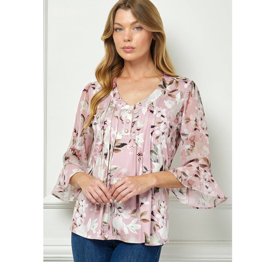 Everbloom Pleased Blouse w/ Chiffon Flare Sleeves