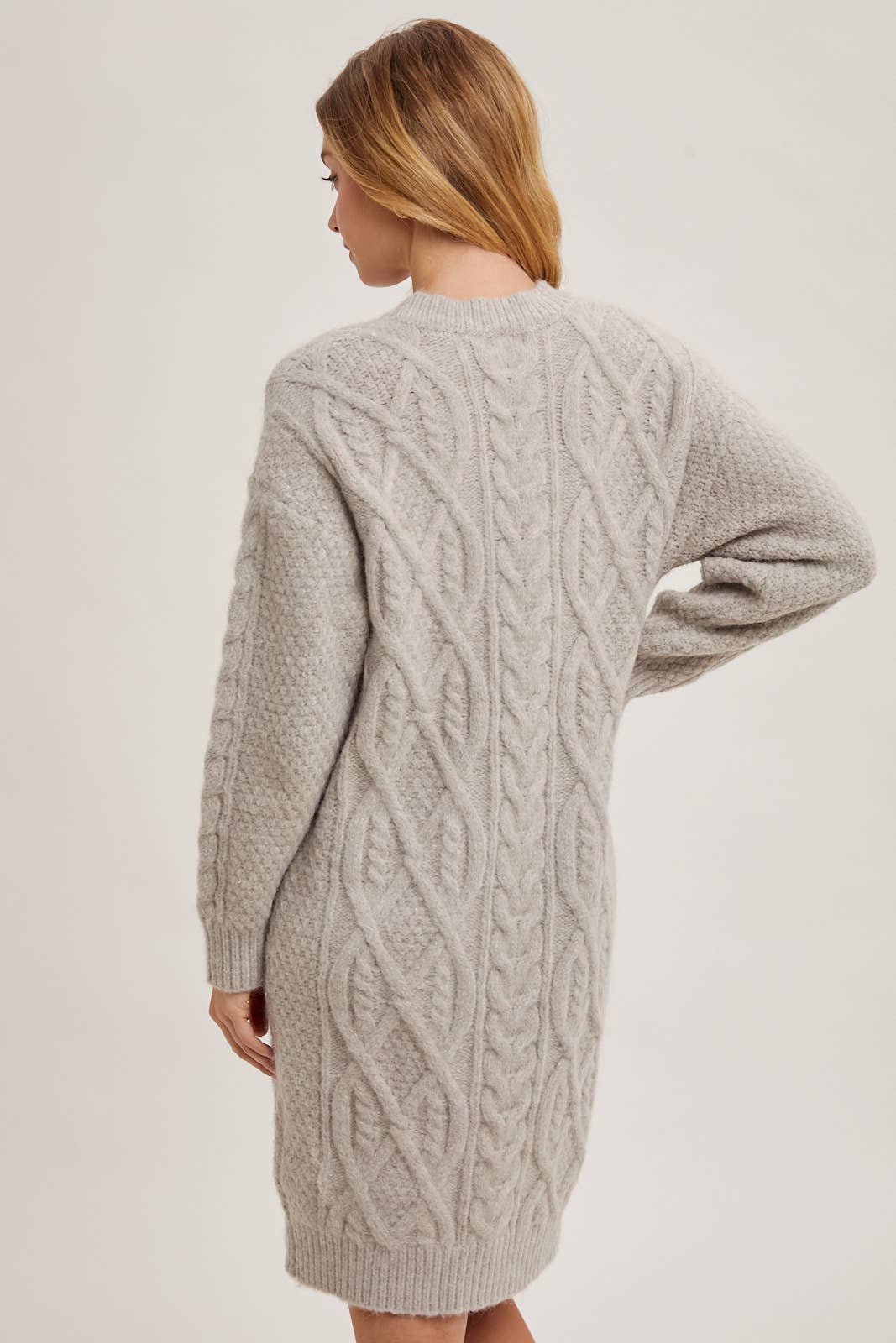 Cable Knit Sweater Midi Dress (Birch)