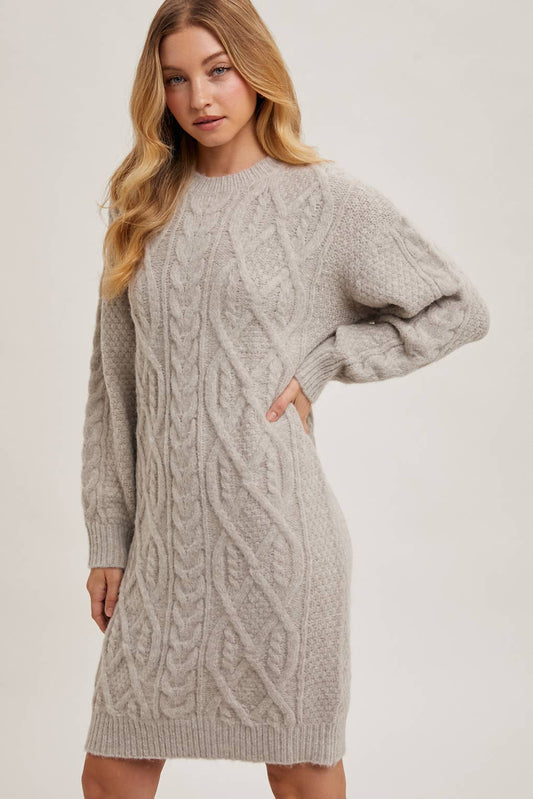 Cable Knit Sweater Midi Dress (Birch)
