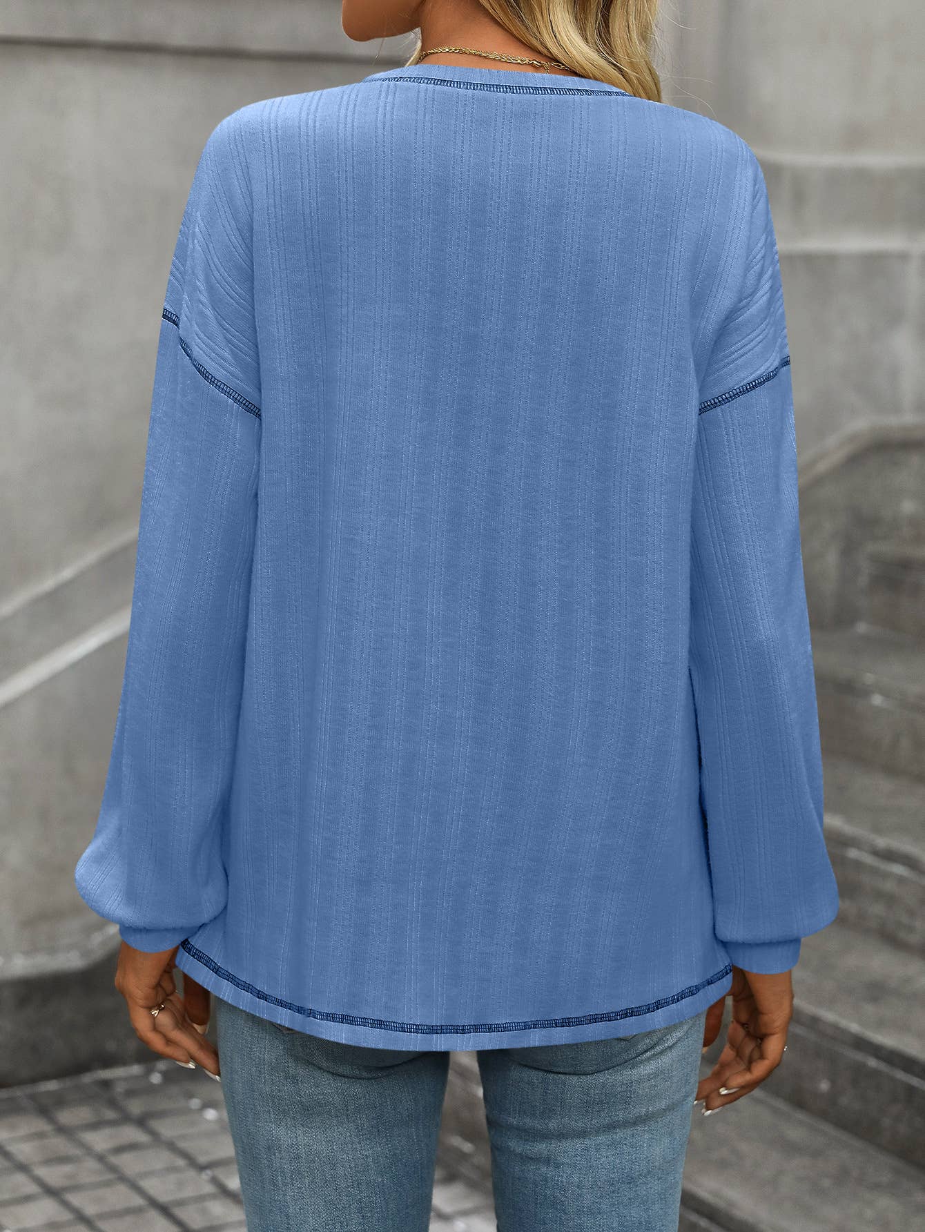 Pit-trimmed Round Neck Long Sleeve Shirt with Pocket