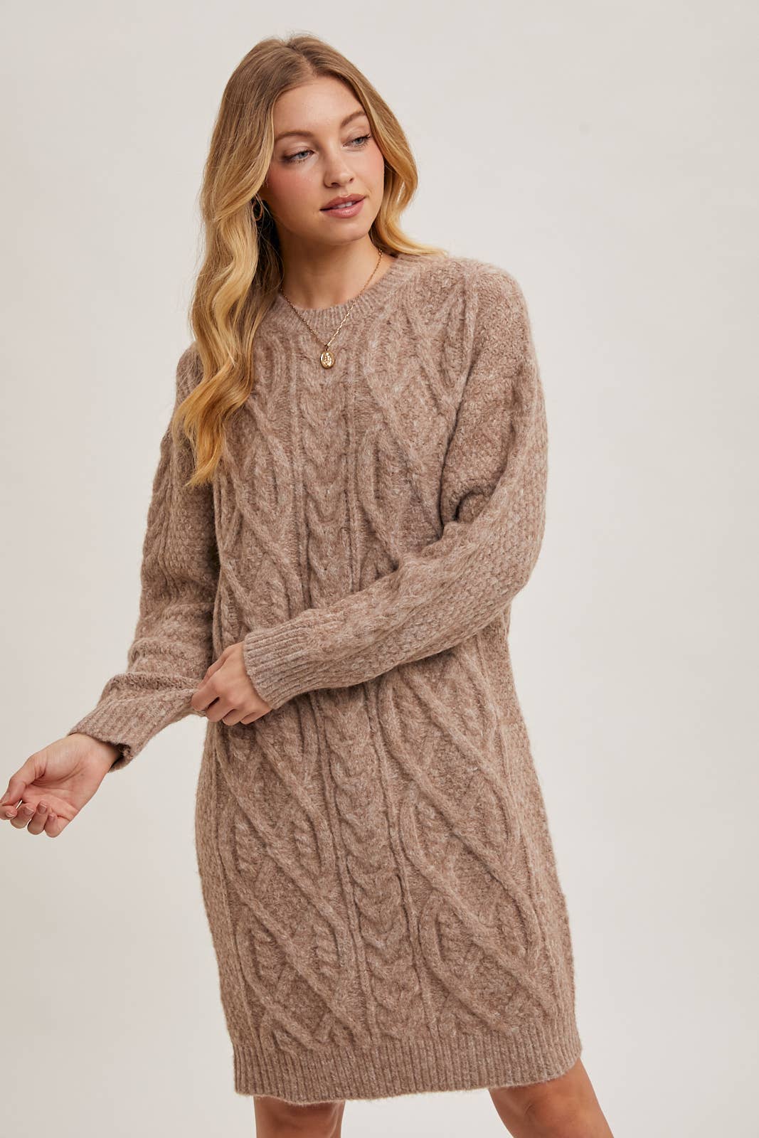 Cable Knit Sweater Midi Dress (Birch)