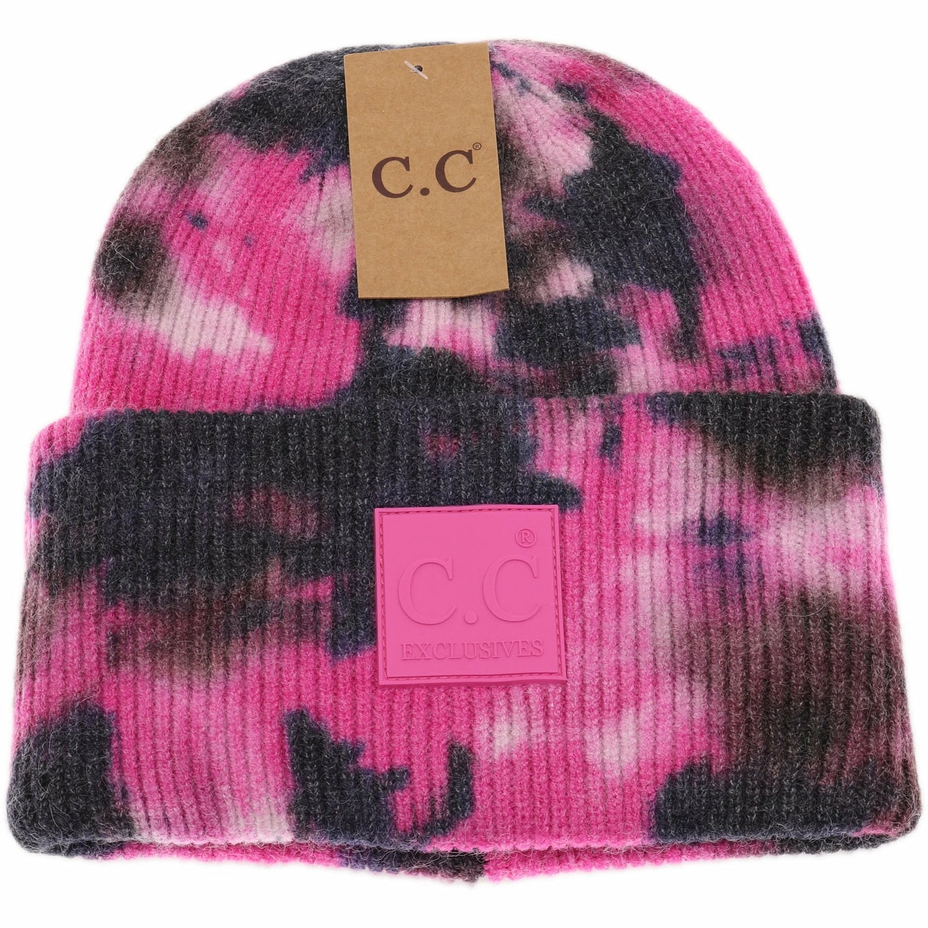 C.C. Beanie Tie Dye Beanie with Rubber Patch