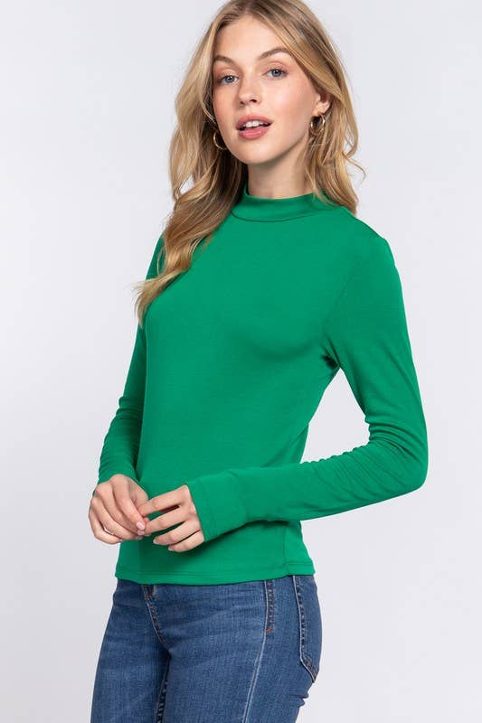 Long Sleeve Mock Neck Rib Knit Top