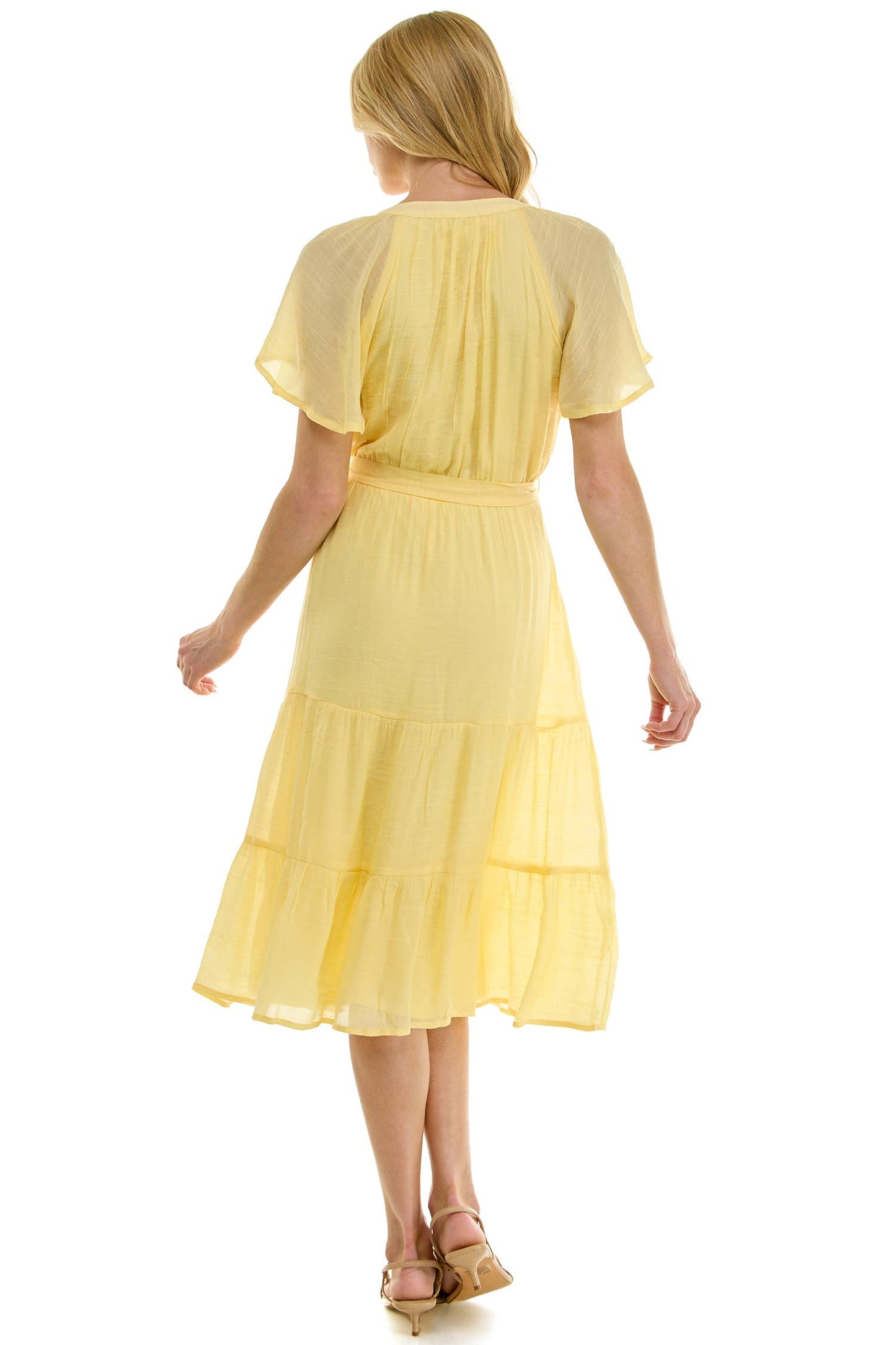 Papaya Glow Gauze Midi Dress with Trim Details