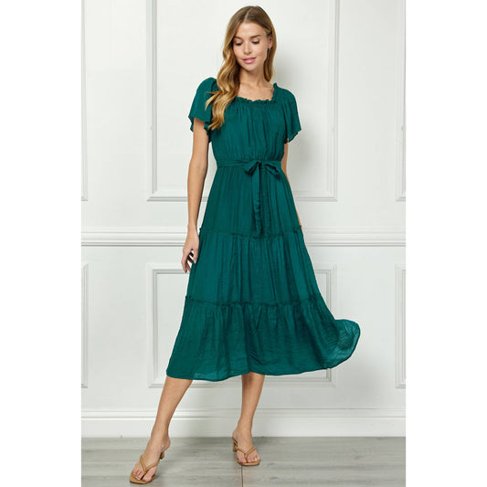 Ruffled Tiered Cropped Maxi Dress with Lining