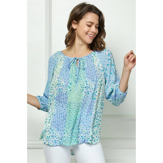 Blue Floral Round Neck Blouse