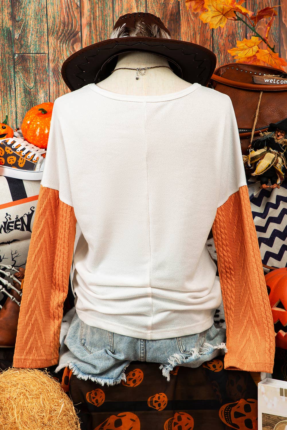 Fall Long Sleeve Colorblock Pocket Textured Knit Top