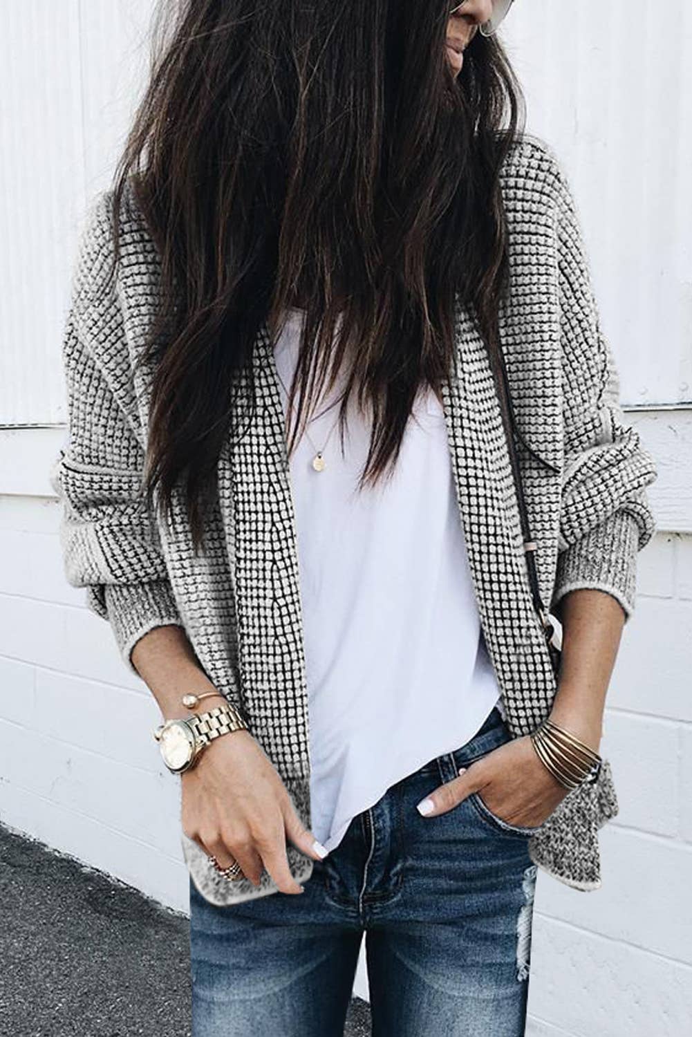 Contrast Trim Open Front Cardigan