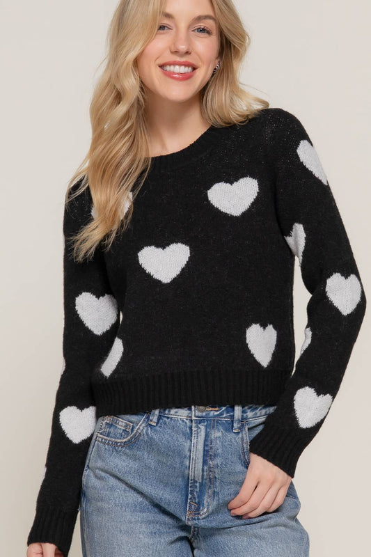 Long Sleeve Round Neck Heart Sweater