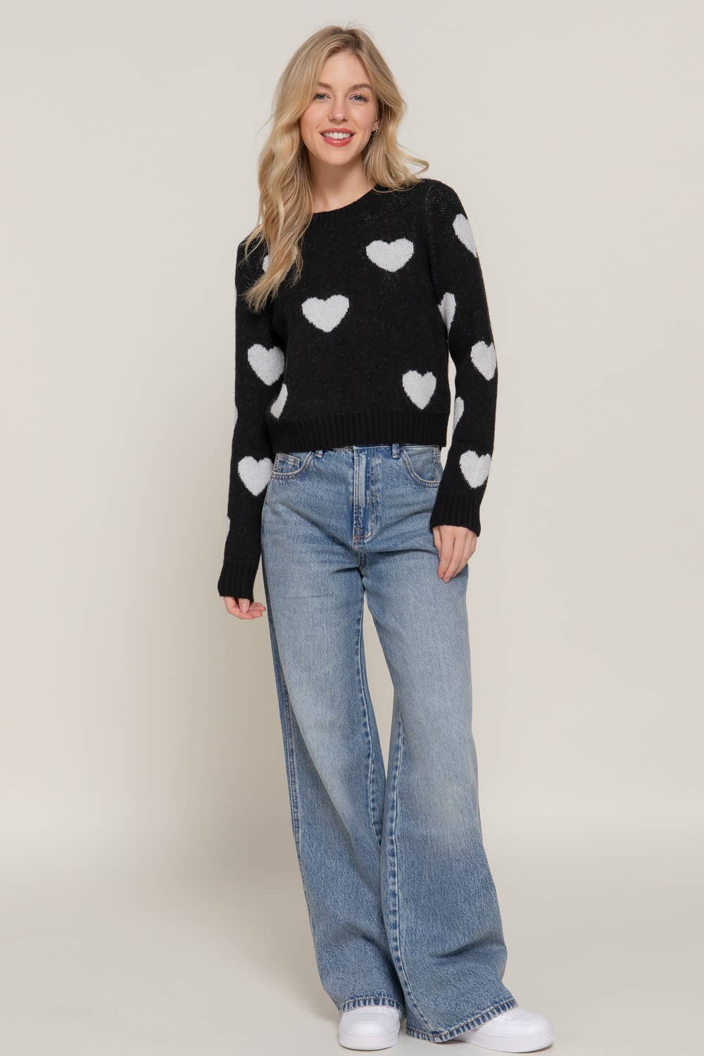 Long Sleeve Round Neck Heart Sweater