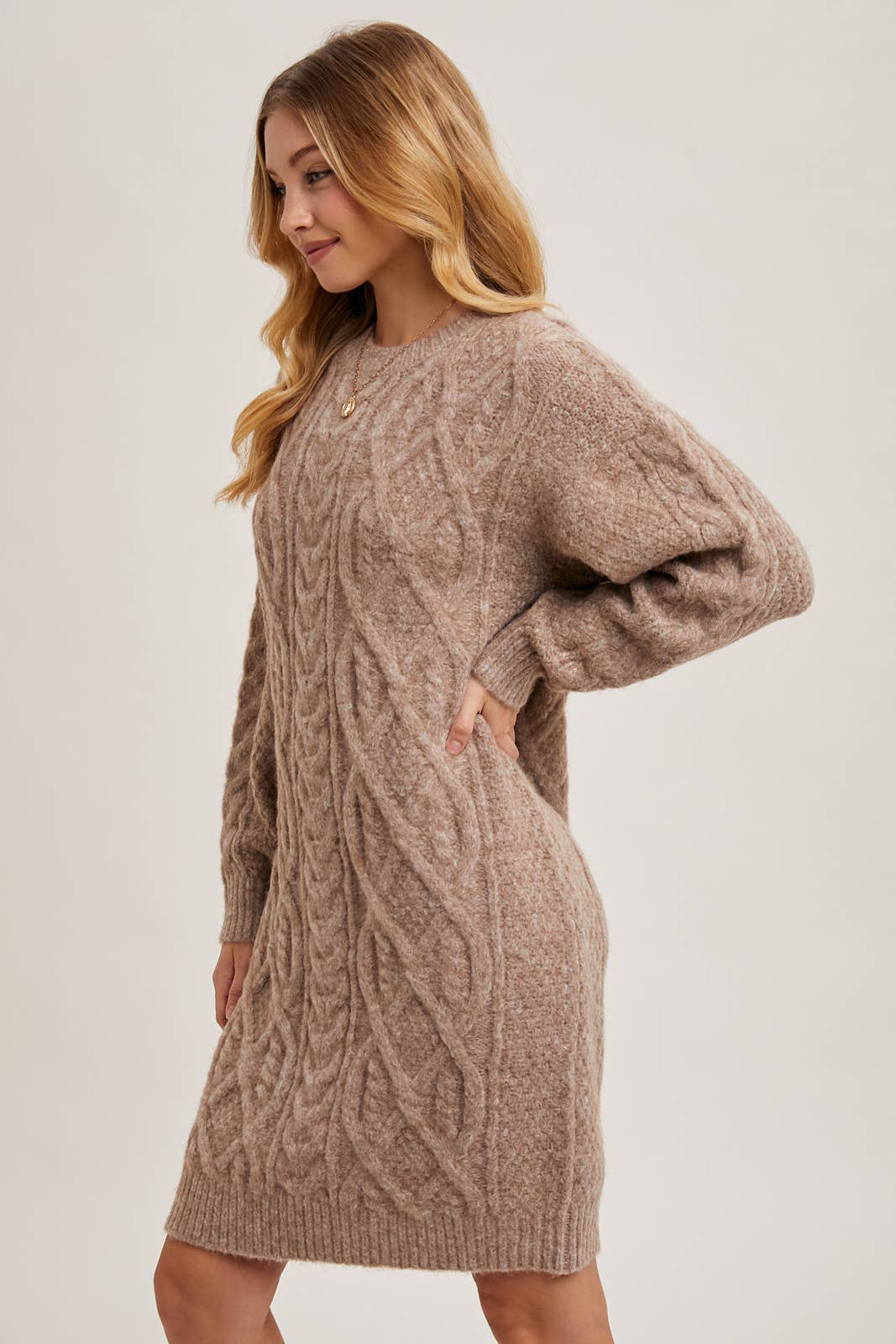 Cable Knit Sweater Midi Dress (Birch)