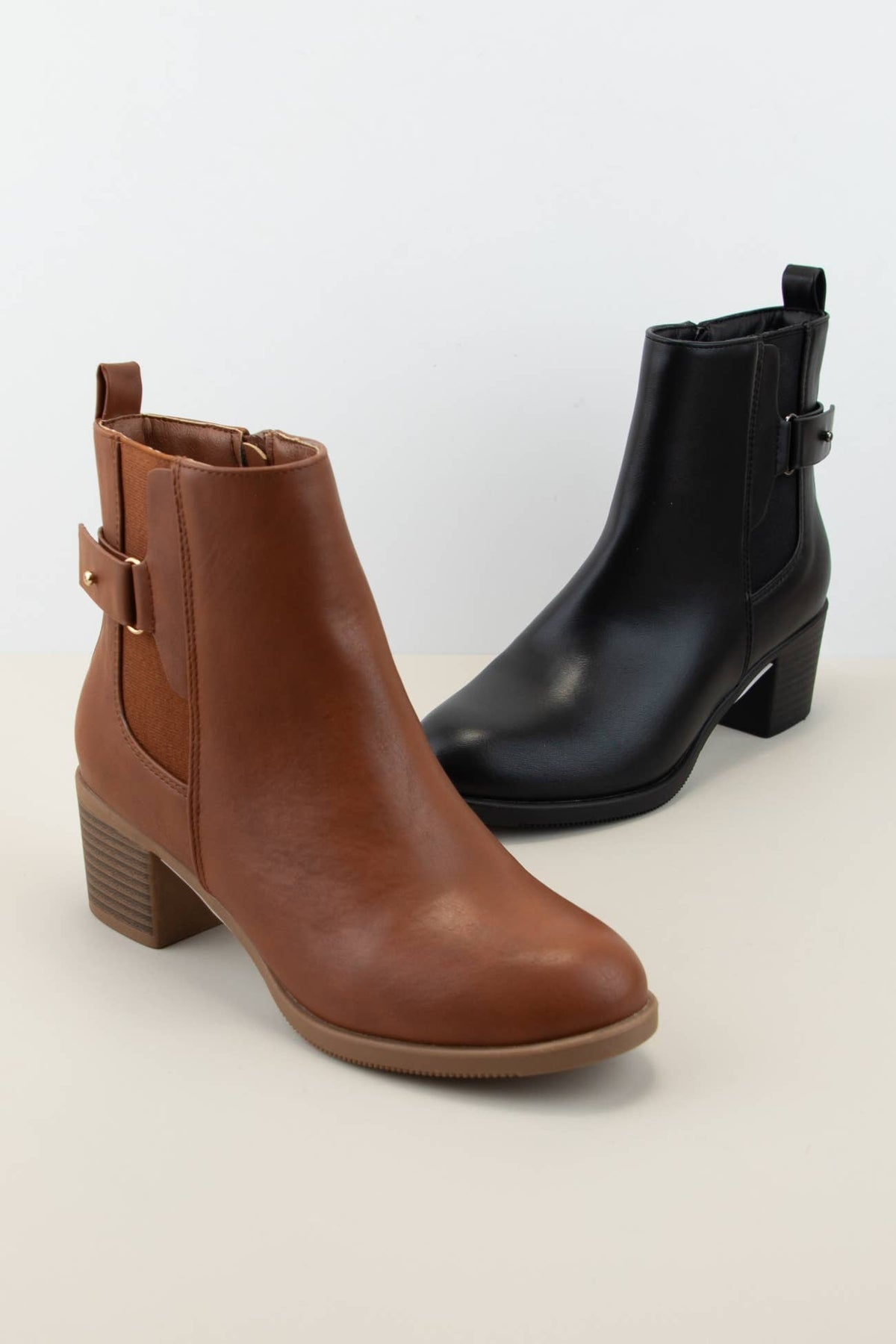 Chelsea Almond Toe Ankle Buckle Strap Boots