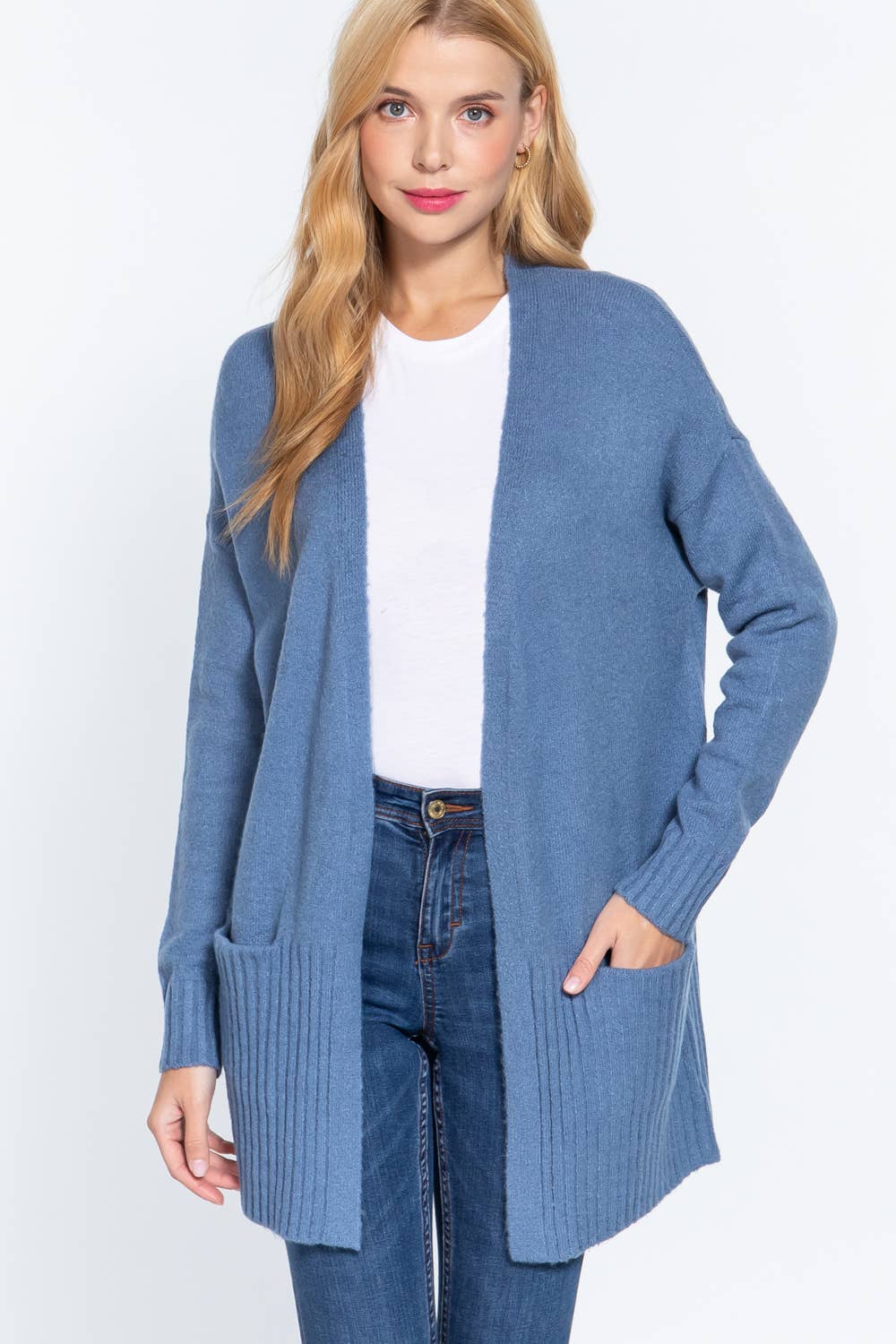 Long Sleeve Open Front with Pocket Sweater Cardigan