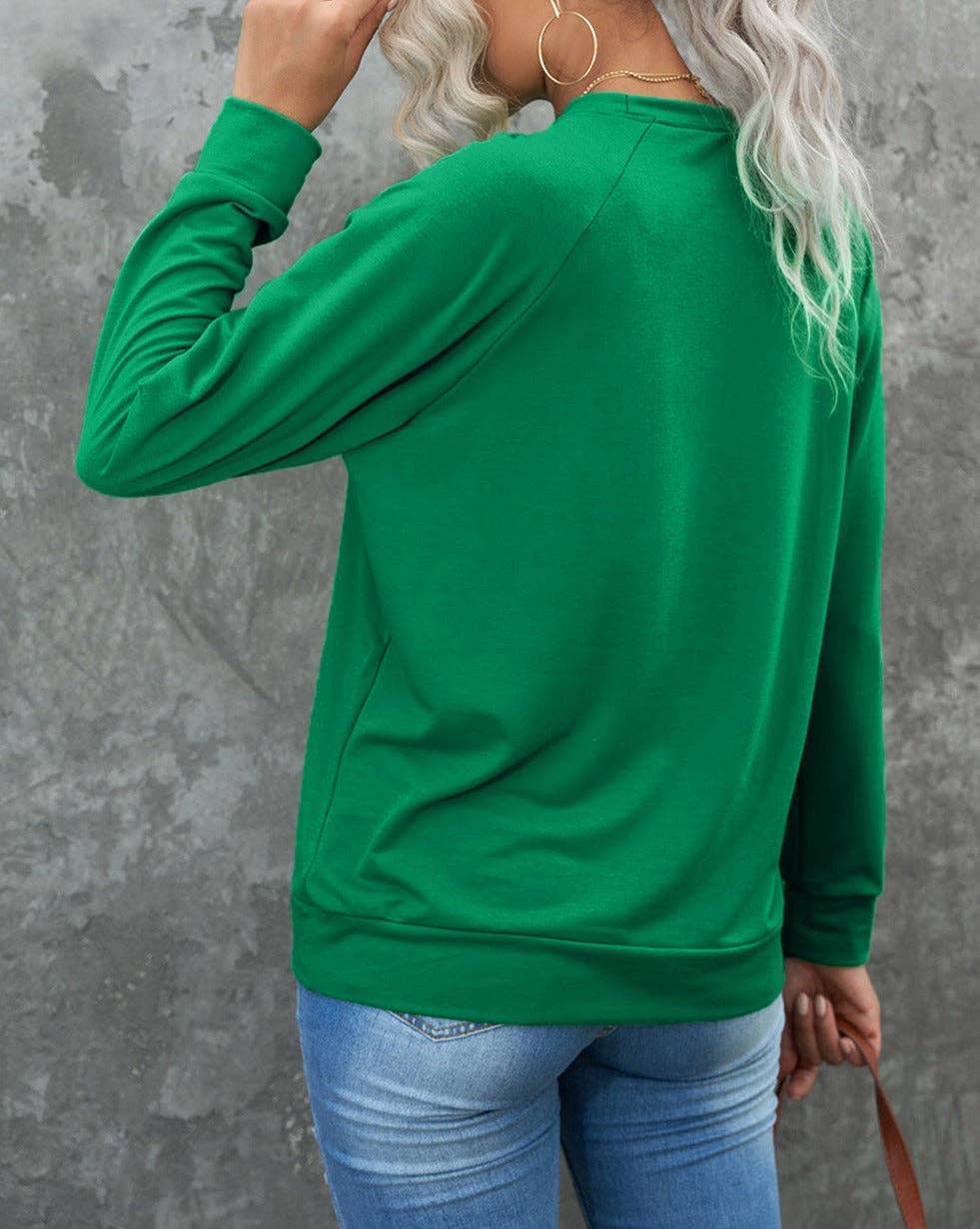 Raglan Long Sleeve Crewneck Sweatshirt (Green)