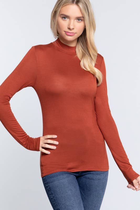 Long Sleeve Mock Neck Rayon Spandex Jersey Top