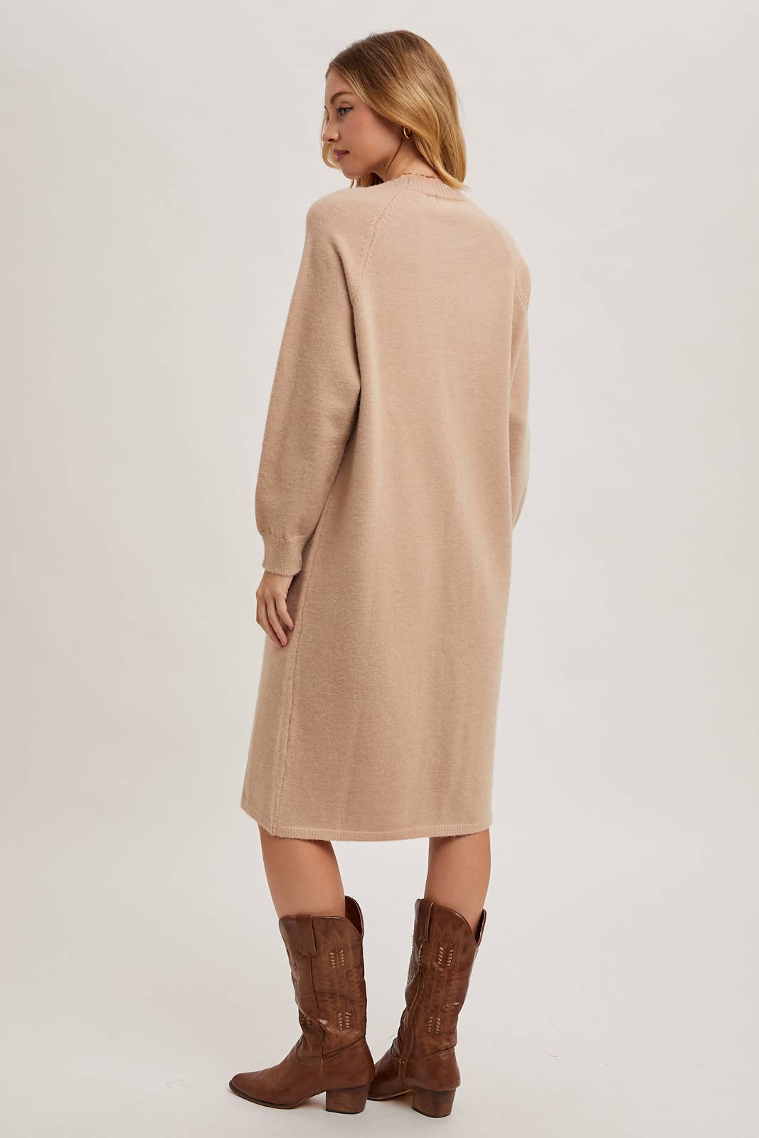 Basic Knit Sweater Midi Dress (Beige)